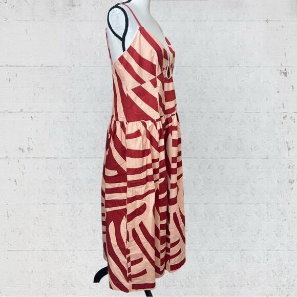 NWT Mon Renn Surreal Midi Dress Tropico Print Red Size Large Cotton Vacation - Picture 5 of 12